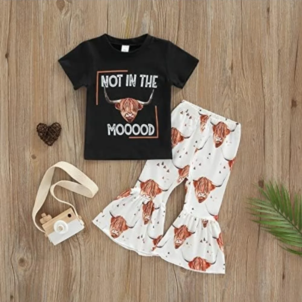 Toddler Girl Western Cow Print Flared Pants Size 110 2-3 Years EUC